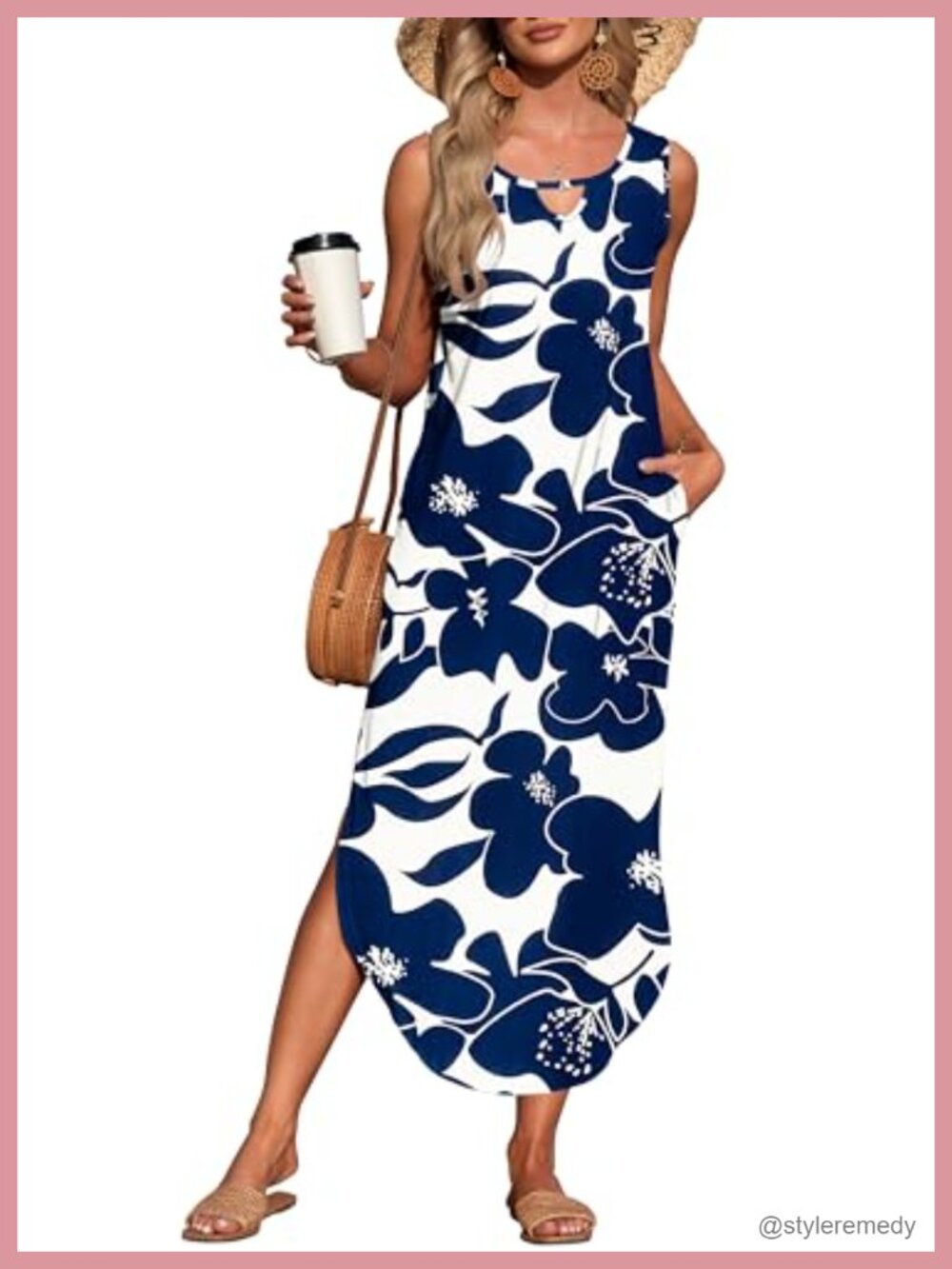 Sleeveless Crewneck Maxi Dress with Pockets and Slit